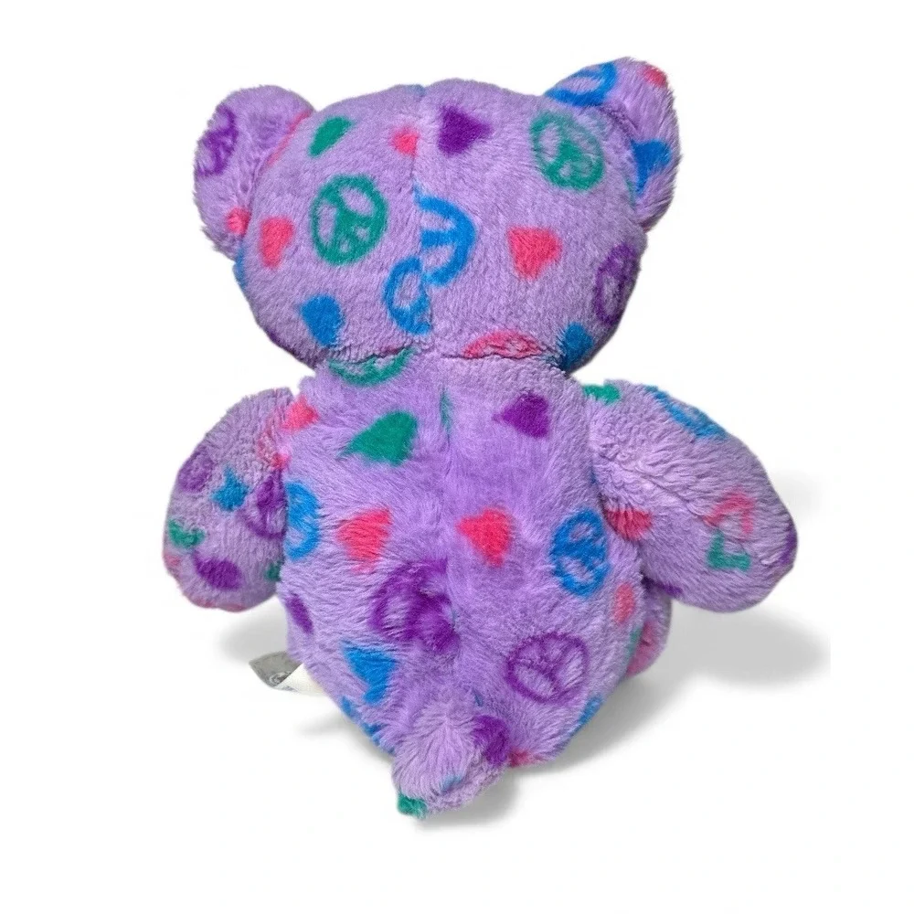 Build A Bear Teddy Bear Plush Peace Sign Hearts Stuffed Animal Purple Pink 16in.